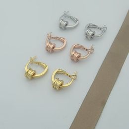 Europe America Fashion Style Lady Women Engraved B Initials Screw Thread Spring Plated Gold Hoop Stud Earrings 3 Color