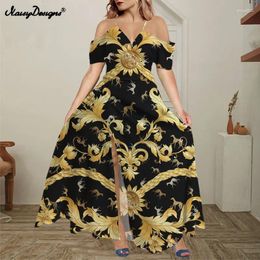 Party Dresses Noisydesigns Black Greyhound Dog Pattern Women Off Shoulder Maxi Boho Split Long Dress Ruffles Vestidos De Fiesta Sundress