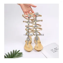 Casual Shoes Sexy Style Cross Strap Round Tod Flat Summer Women Sandals With Rhinestone Buckle Design Large Size Rome