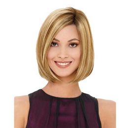 Brown straight hair chemical Fibre wave head Wig pick dyeing gradient short wig headset female