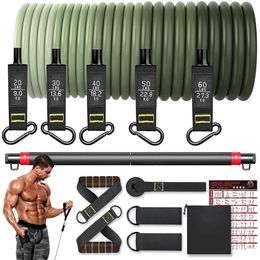 Resistance Band Set Workout Bands Exercise Band 5 Tube Fitness with Door Anchor Handles Legs Ankle Straps and Fitness Stick 240425