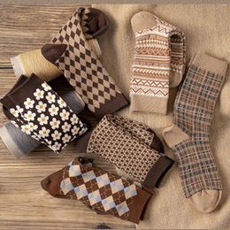 Women Socks 6 Pairs Winter Warm Thick Soft Boots Crew Mid Tube Ladies Multicolor Casual Breathable Cute Floral