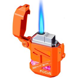 FOCUS Mecha Iatable Lighter Blue Flame Windproof Metal Transparent Replaceable Shell Lighter