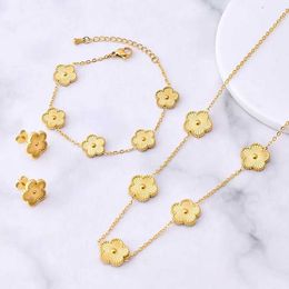 Wedding Jewelry Sets Laser Plum Blossom Metal New Plant Five Leaf Flower Set for Women High Quality Y2K Style Stainless Steel Clover H240504