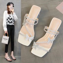 Slippers High Heel Sandals 2024 Summer Water Diamond Bow Fashion Comfortable