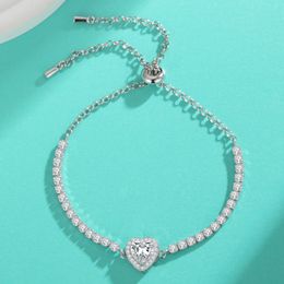 GRA Certificated Bling Iced Out 7mm Moissanite Heart Tennis Bracelet 925 Sterling Silver Moissanite Bracelet For Girls Women Jewelry