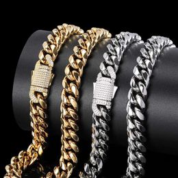 Luxury Hip Hop Cuban Link 5a Cz Clasp Jewellery Iced Out Diamond Gold Plated Titanium Chain Necklace for Men