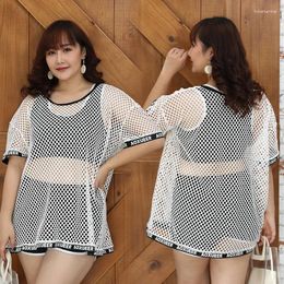 Women's Swimwear Plus Size 2024 Korean Style Three - Piece Short-Sleeve Blouse Sports Trend Bikinis Bathing Suit For Women