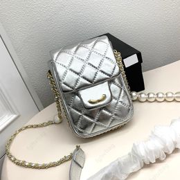 Mini Cep Telefon Torbası Lüks Zincir Omuz Çantası Crossbody Torba Tasarımcı Kadın Çantası Yüksek kaliteli koyun derisi flep çanta moda değişim çantası inci mektup kafes çantası altın çanta