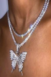 Statment Big Butterfly Pendant Necklace Hip Hop Iced Out Rhinestone Chain for Women Bling Tennis Chain Crystal Animal Choker Jewel4690318