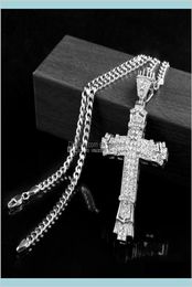 Retro Silver Charm Full Ice Out Cz Simulated Diamonds Catholic Crucifix Necklace With Long Cuban Chain 4Ljdh Necklaces Xjl3J8878628