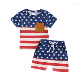 Clothing Sets Toddler Baby Boy 4th Of July Outfit Short Sleeve Stripe Star Print Top Shorts Cute Infant Born Summer Clothes