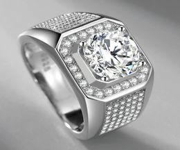 Simulated Moissanite S925 Silver Ring Men039s Wedding Engagement Square Diamond Ring Micro Inlaid Multy Diamonds Jewellery Gift8067085