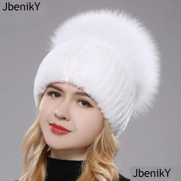 Beanie/Skull Caps Russia Style Women Real Genuine Fox Fur Beanies Hat Girls Natural Rex Rabbit Sklies Cap Knit Winter Hats 240131 Drop Dhjvq