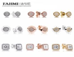 FAHMI 100 925 Sterling Silver Rose Gold Color Forever Stud Earrings With Clear CZ For Women Original Fine Jewelry Gift289a8893362