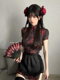 Party Dresses Chinese Style COS Improved Qipao Print Sexy For Women Apron Two Piece Set Summer Fashion Clothing