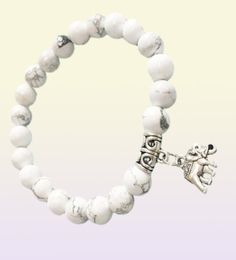 MG0467 8 mm Howlite Negative Energy Protection Wrist Mala Bracelet Elephant Charm Chakra Bracelet Energetic Field Jewelry45671122388038