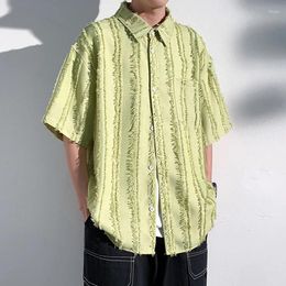 Men's Casual Shirts Short Sleeve Tassel Shirt Men Vintage Y2K Button Lapel Cardigan Tops Mens Spring Summer Fashion Oversize Male