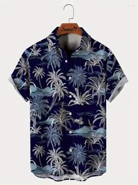 Men's Casual Shirts Coconut Tree 3d Printed Pattern Shirt Oversized Short Sleeve Fashionable Single Chest Totrendy Top Clothing