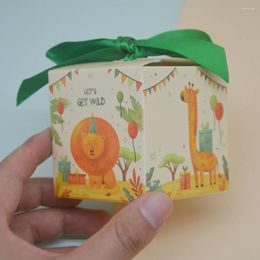 Gift Wrap 20/50/100PCS Lion Giraffe Mini Paper Candy Box Beige Green For Kids Summer Jungle Party Favor Baby Boy 1st Birthday Decor