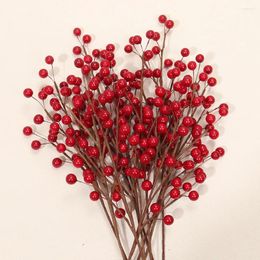 Decorative Flowers 12 Pcs Artificial Red Berries Stems 13.8" Waterproof Berry Branches For Home Holiday Wedding DIY Crafts Decor