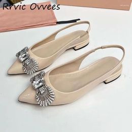 Casual Shoes Summer Patent Leather Low Heels Sandals Women Pointed Toe Crystal Bowknot Decor Back Strap Sandalias Sexy Party Dress 2024
