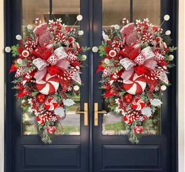 Decorative Flowers Wreaths 50cm Large Christmas Wreath Hanger For Front Door Fireplace Red Christmas Candy Cane Wreath Xmas Tree G9825604