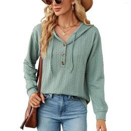 Women's Sweaters Autumn Winter Women Solid Elegant Button Hooded Long Sleeve Casual Streetwear Loose Pullovers Tops