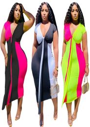 Designer Women Clothes 2020 Summer Sexy Bodycon Casual Dress Elegant Panelled Deep V Neck Print Mid Calf Length Party Dresses Plus3542463