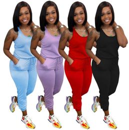 Summer Women Jumpsuits Plus Size 2X Sleeleless Rompers Solid Jump Suits Skinny Bodysuits Casual Loose Overalls Black Pants DHL 5387432254