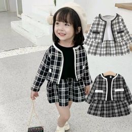 Clothing Sets 2024 Spring Girls Fashion 2pcs Plaid Suit Baby Kids Children Set Including Coat Dress