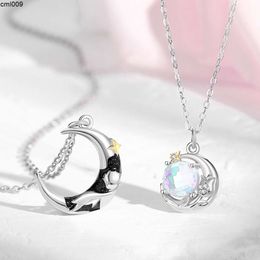 Silver+cubic Zircon Moonstone Luxury Jewellery Classic Designer Fashion Couple Necklace Wholesale Thanksgiving Christmas Gift