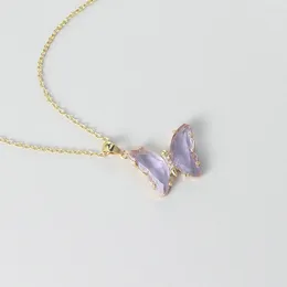Pendant Necklaces ZHOUYANG Butterfly Necklace For Women Aesthetic Pink Purple Crystal Choker Chain Jewellry Collars Jewellery Wholesale N227