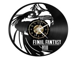 Final Fantasy Black Record Wall Clock Creativity Home Decor Handmade Art Personality Gift (Size: 12 inches, Color: Black)2304189