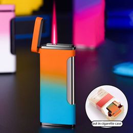 Ultra-Thin Gradient Colour Windproof Red Flame Lighter Creative Side Press Ignition Alloy Lighter