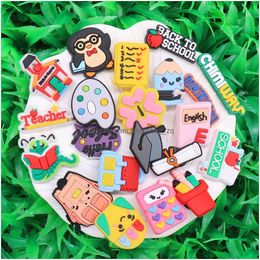 Jewellery Wholesale 100Pcs Pvc Calcator Rer Book Bag Pencil Mortarcap School Teacher Penguin Sandals Shoe Buckle Decorations For Childre Dhiyf