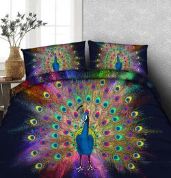 3D Printed Colourful Peacock Bedding Set Twin Full Queen King Size Bedspread Bedclothes Duvet Covers 34PCS 600TC Blue Comforter Se5703403
