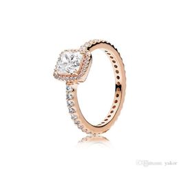 NEW 3 Colors square CZ Diamond stone Wedding RING Original for 925 silver Rose gold Yellow gold plated Rings Set for Women6596315