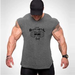 Men's Tank Tops Summer Cotton I Love Gym Tank Top Men Cotton Bodybuilding Slveless T Shirt Workout Clothing Men Sportswear Muscle Vest T240505
