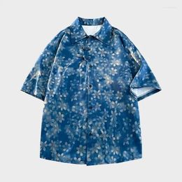 Men's Casual Shirts Chinese Type Hawaiian Floral Shirt Flower Printed Short Sleeve Trendy Turn Down Collar Beach Couple's Clothing