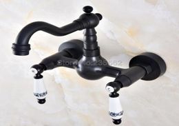 Black Oil Rubbed Brass Kitchen Sink Faucet Wall Mounted Double Handle Bathroom Basin Cold And Mixer Tap lnf8592067420