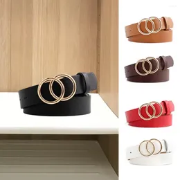 Belts Double Round Buckle Waistband Stylish Women's Faux Leather Belt With Adjustable Length Retro For Women