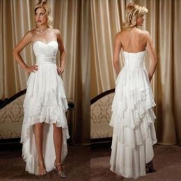Short Front Long Back Country Western Wedding Dresses Sweetheart Chiffon High Low Bridal Gowns Cheap Beach Wedding Reception Dress 339S