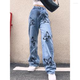 Women's Jeans Butterfly Print Loose Casual Wide Leg Woman Spring Summer Women Clothing Fashion Show Thin Simple High Waisted