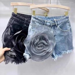 Women's Jeans 3D Flower Denim Shorts Women 2024 Summer Korean Style Waistband Wide Leg Short Pants Slimming Booty Sexy Girl