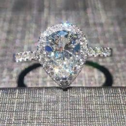 Wholesale Professional New Arrivals Luxury Jewellery 925 Sterling Silver Pear Cut White Topaz CZ Diamond Wedding Heart Band Ring For Women 231i