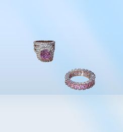 Cluster Rings 2022 Arrival Luxury Real 925 Sterling Silver Pink Engagement Wedding Ring Set Band Eternity For Women Party Gift Jew5294700