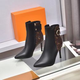 Stivali designer silhouette caviglia con tacchi di avvio scarpe da donna inverno lettere da ricamo tallone 9,5 cm calzini in tessuto stivali stampare in pelle di fiore scarpe da festa top 5.5 12