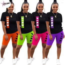 Women's Tracksuits Letter Two Piece Outfits For Women Cute Pink Clothing T Shirt Shorts Sweat Suit Lounge Wear Matching Sets