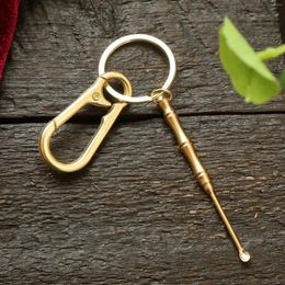Keychains Brass Keychain Bamboo Joint Ear Spoon Toothpick Mountain Climbing Buckle Wire Drawing Glaze Sealing Car Key Pants Hook